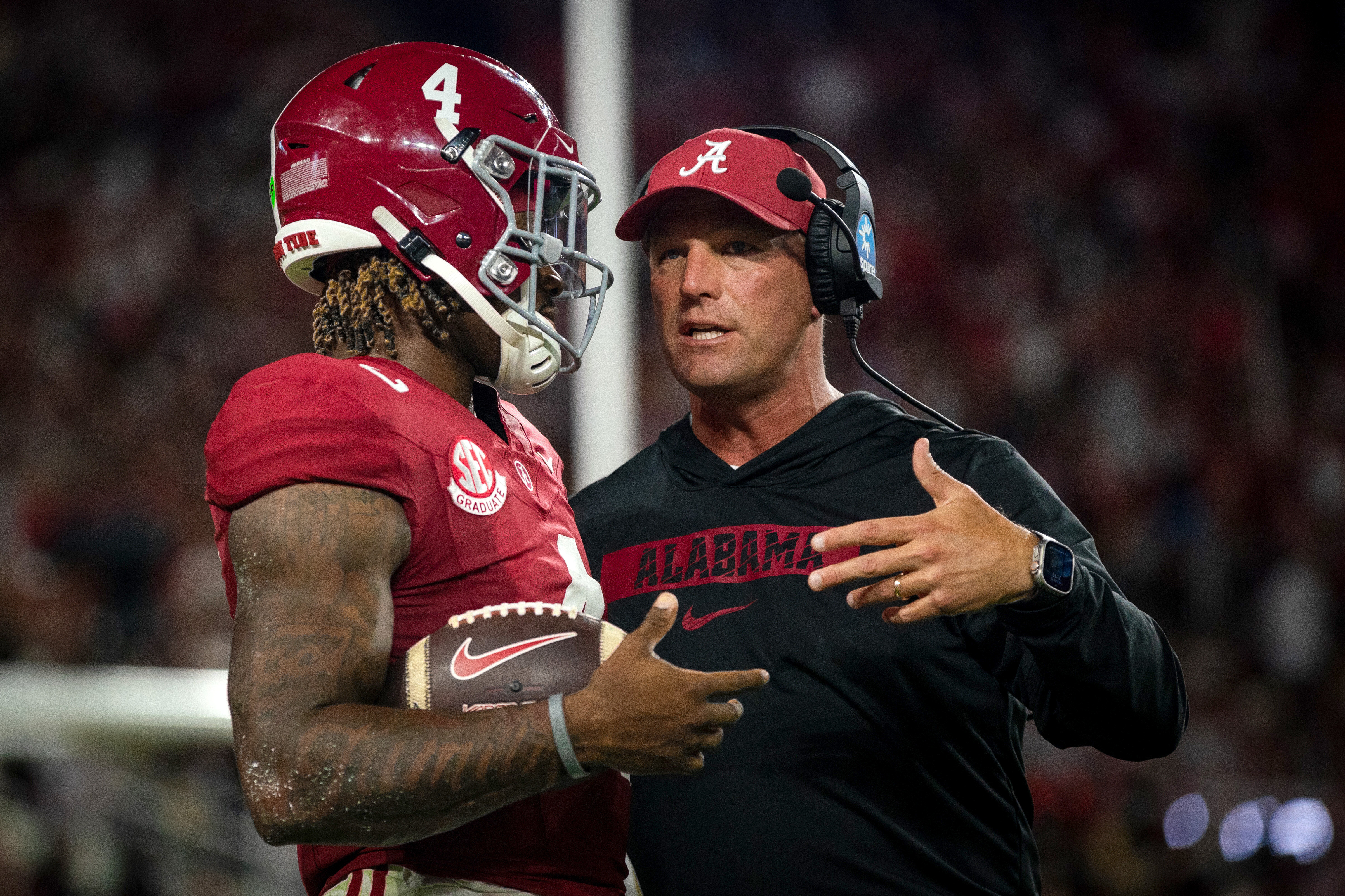  Alabama Crimson Tide quarterback Jalen Milroe and head coach Kalen DeBoer  USA Today Sports