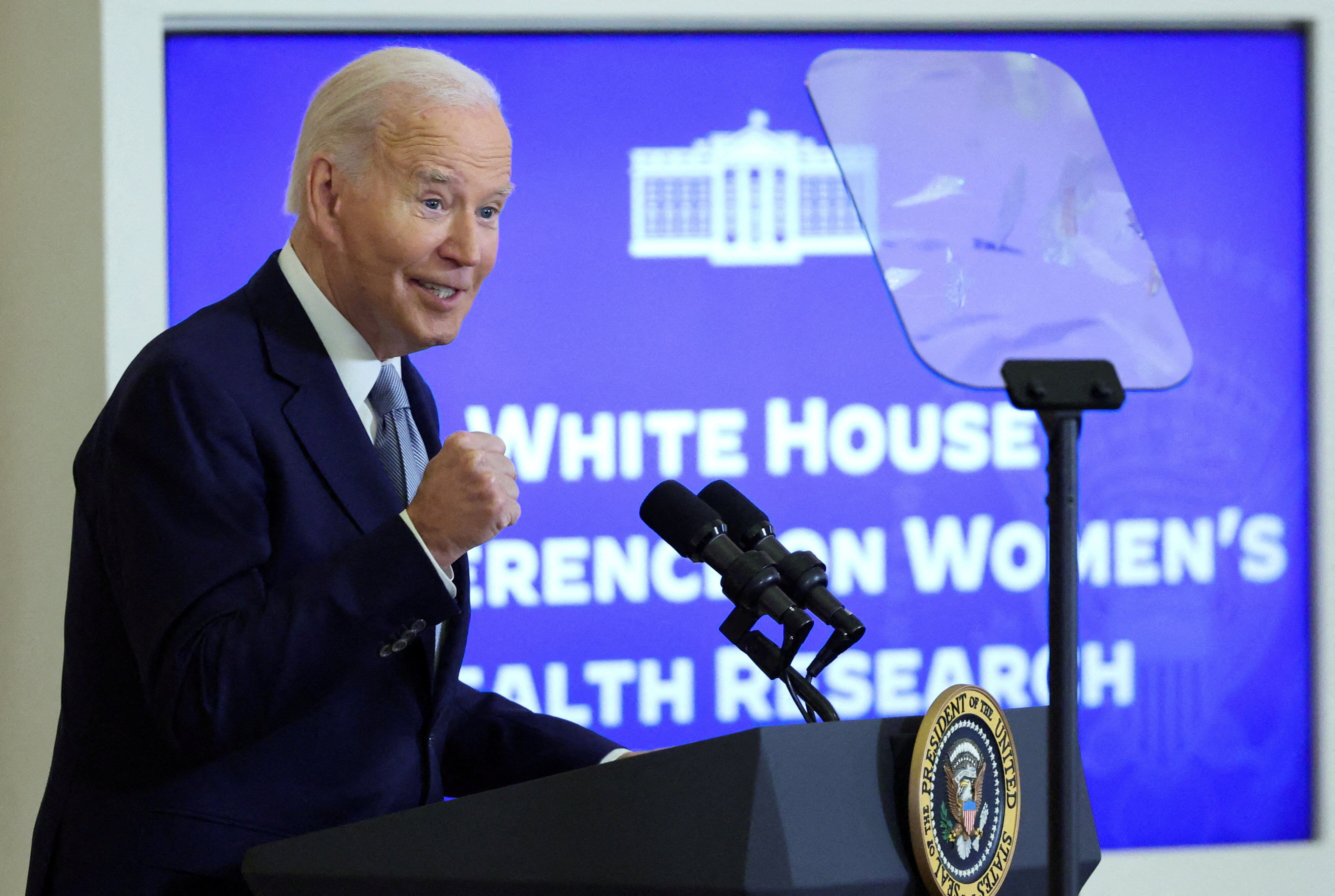 U.S. President Joe Biden speaks during the first White House Conference on Women's Health Research, in the East Room of the White House in Washington, U.S., December 11, 2024. REUTERS/Kevin Lamarque/File Photo