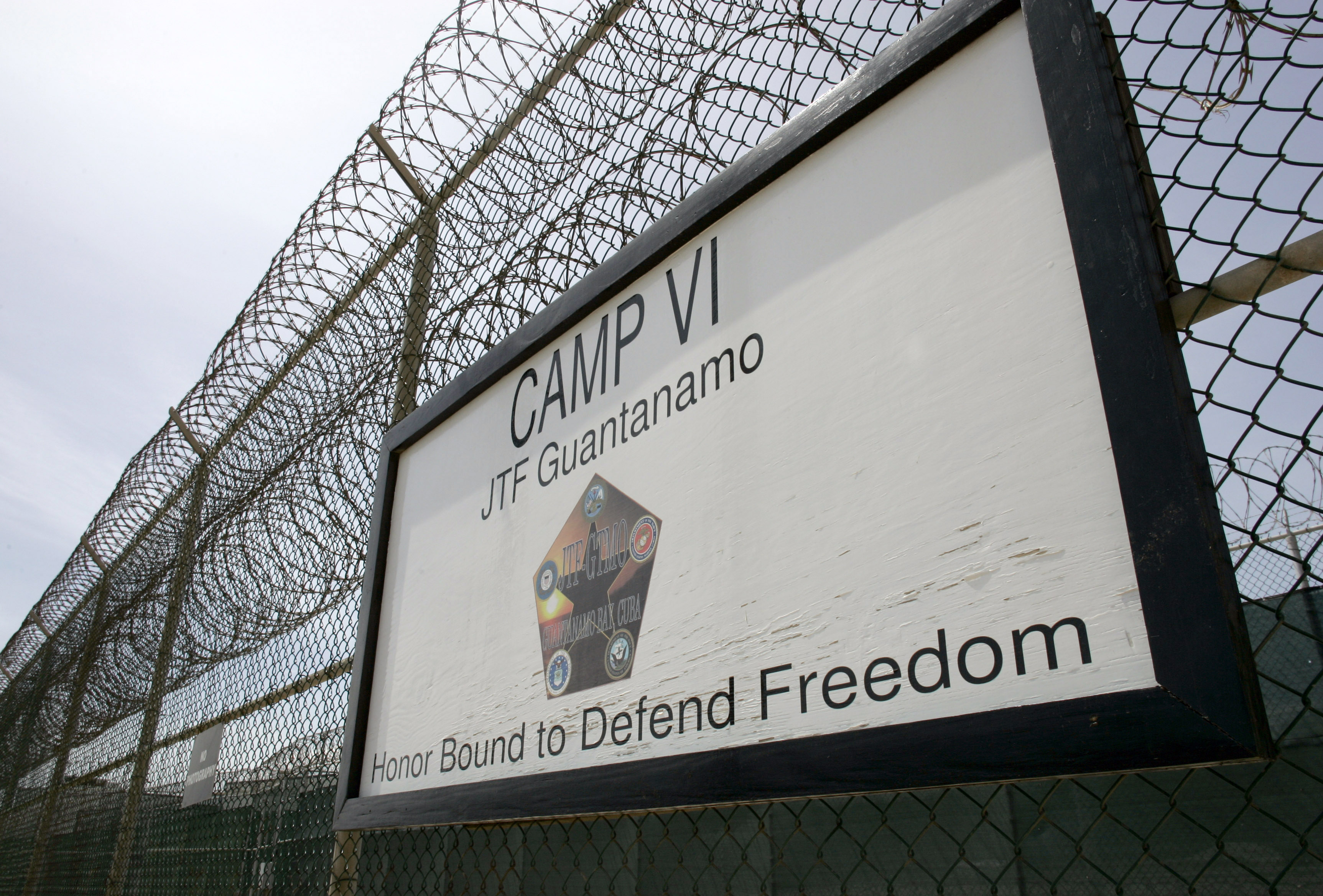 A sign for the maximum security Camp Six is shown at the Guantanamo Bay Naval Station in Guantanamo Bay September 4, 2007. Picture taken September 4, 2007. REUTERS/Joe Skipper (CUBA)