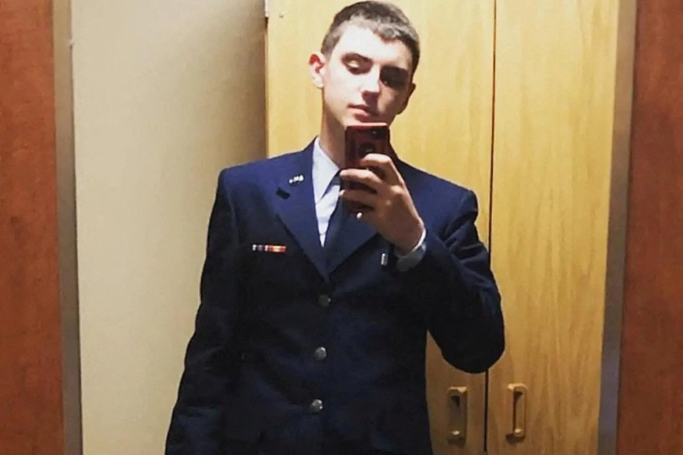 An undated picture shows Jack Douglas Teixeira, a 21-year-old member of the U.S. Air National Guard, who was arrested by the FBI, over his alleged involvement in leaks online of classified documents, posing for a selfie at an unidentified location. Social Media Website/via Reuters