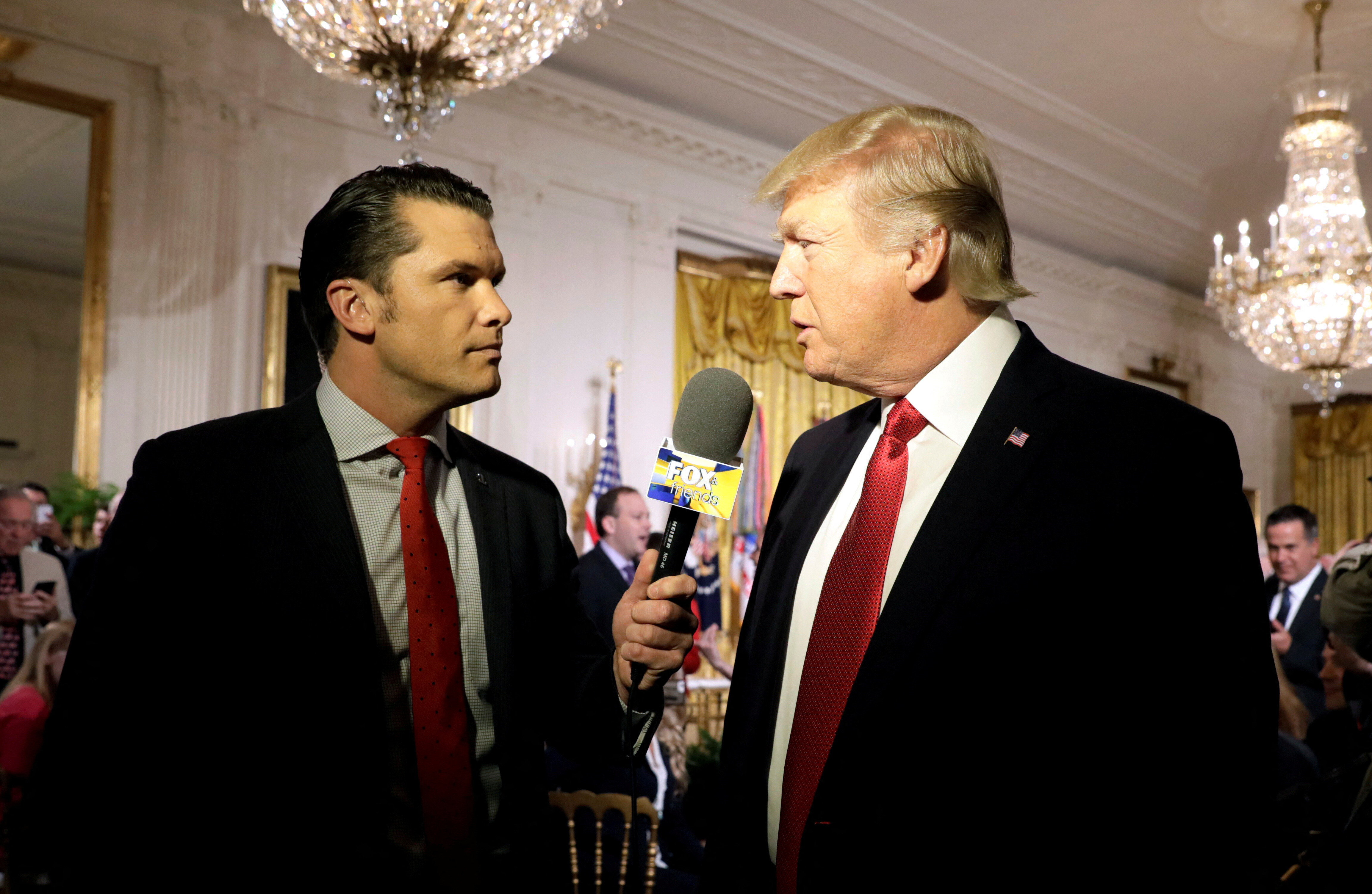 U.S. President Donald Trump is interviewed by Fox and Friends co-host Pete Hegseth at the White House in Washington, U.S. April 6, 2017. REUTERS/Kevin Lamarque/File Photo