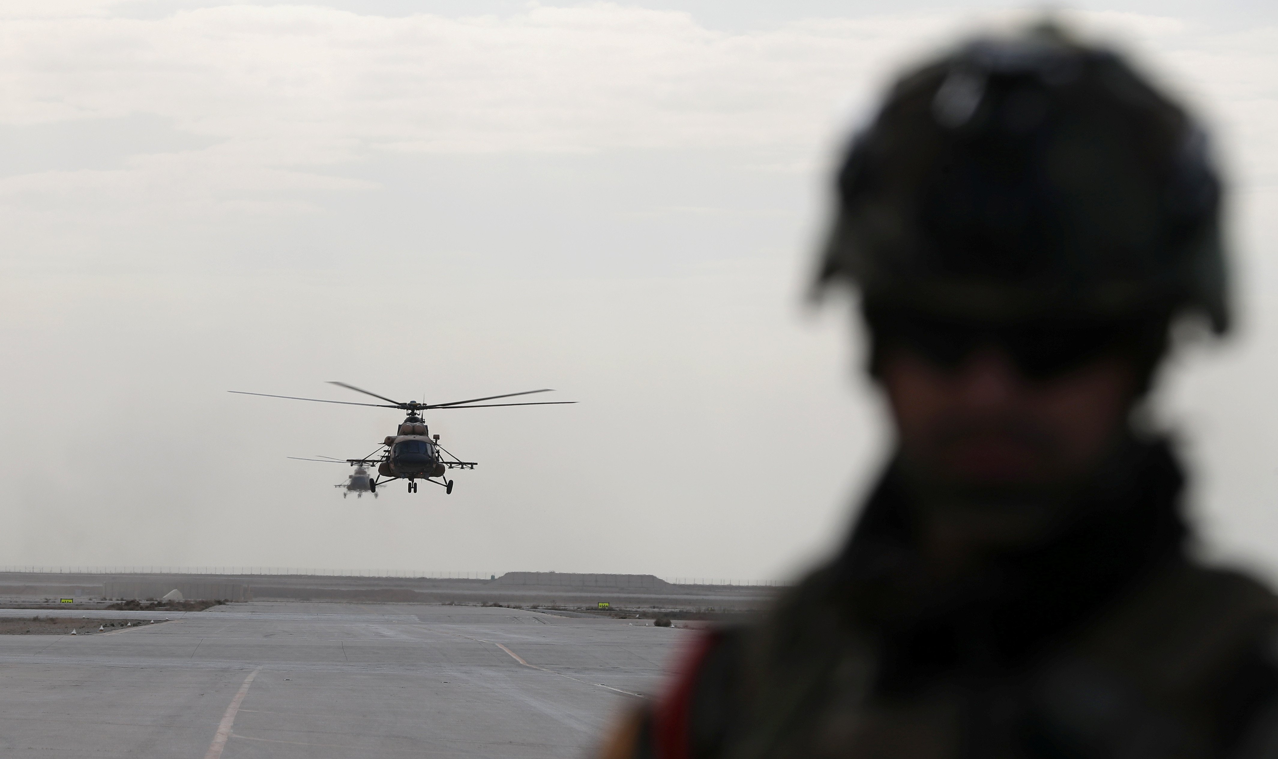 Iraqi Air Force helicopters land at Ain al-Asad airbase in the Anbar province, Iraq December 29, 2019. REUTERS/Thaier Al-Sudani