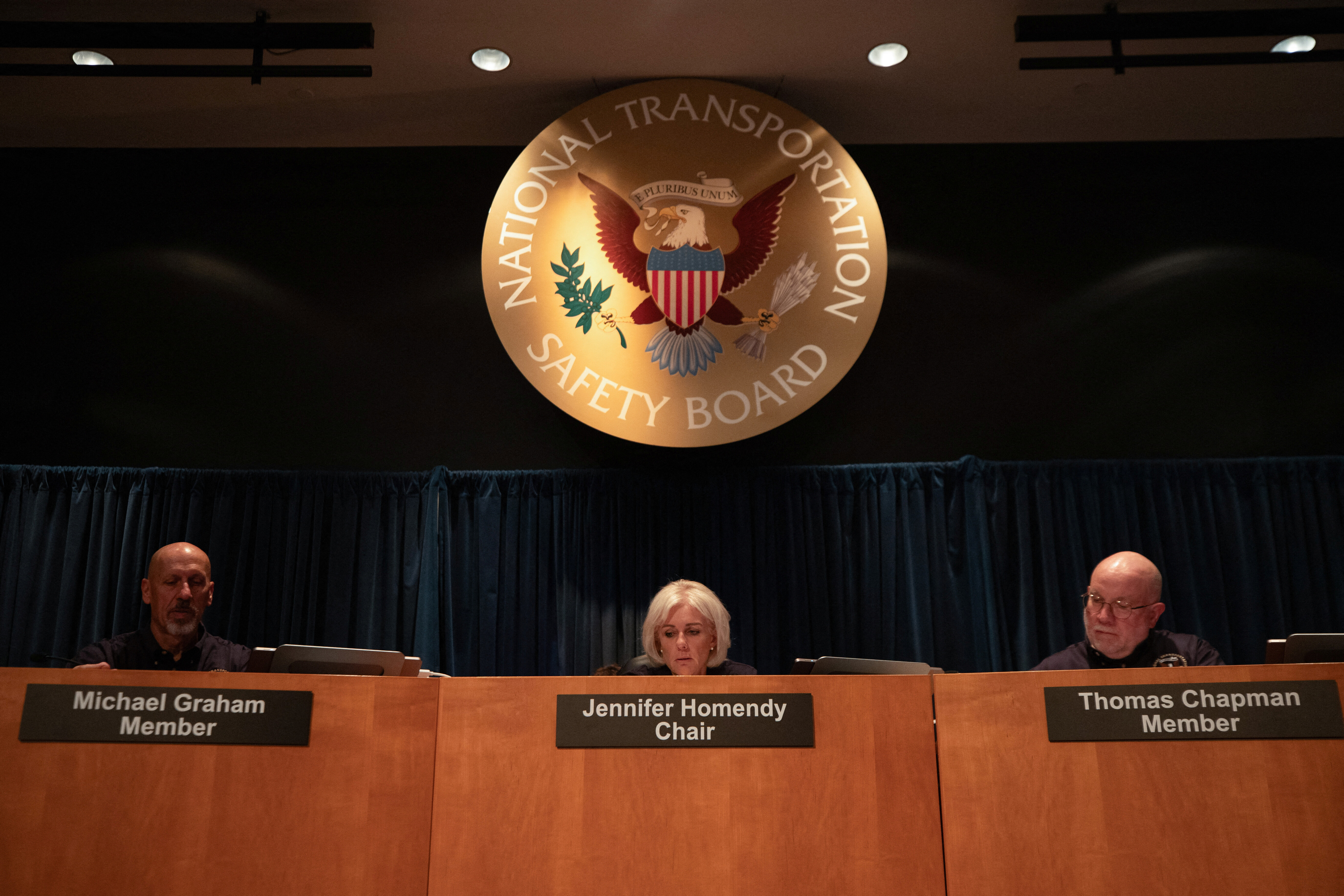 National Transportation Safety Board (NTSB) Chair Jennifer Homendy prepares for the second day of NTSB hearings on the Alaska Airlines Boeing 737 MAX door accident at NTSB headquarters in Washington, U.S., August 7, 2024. REUTERS/Kaylee Greenlee Beal