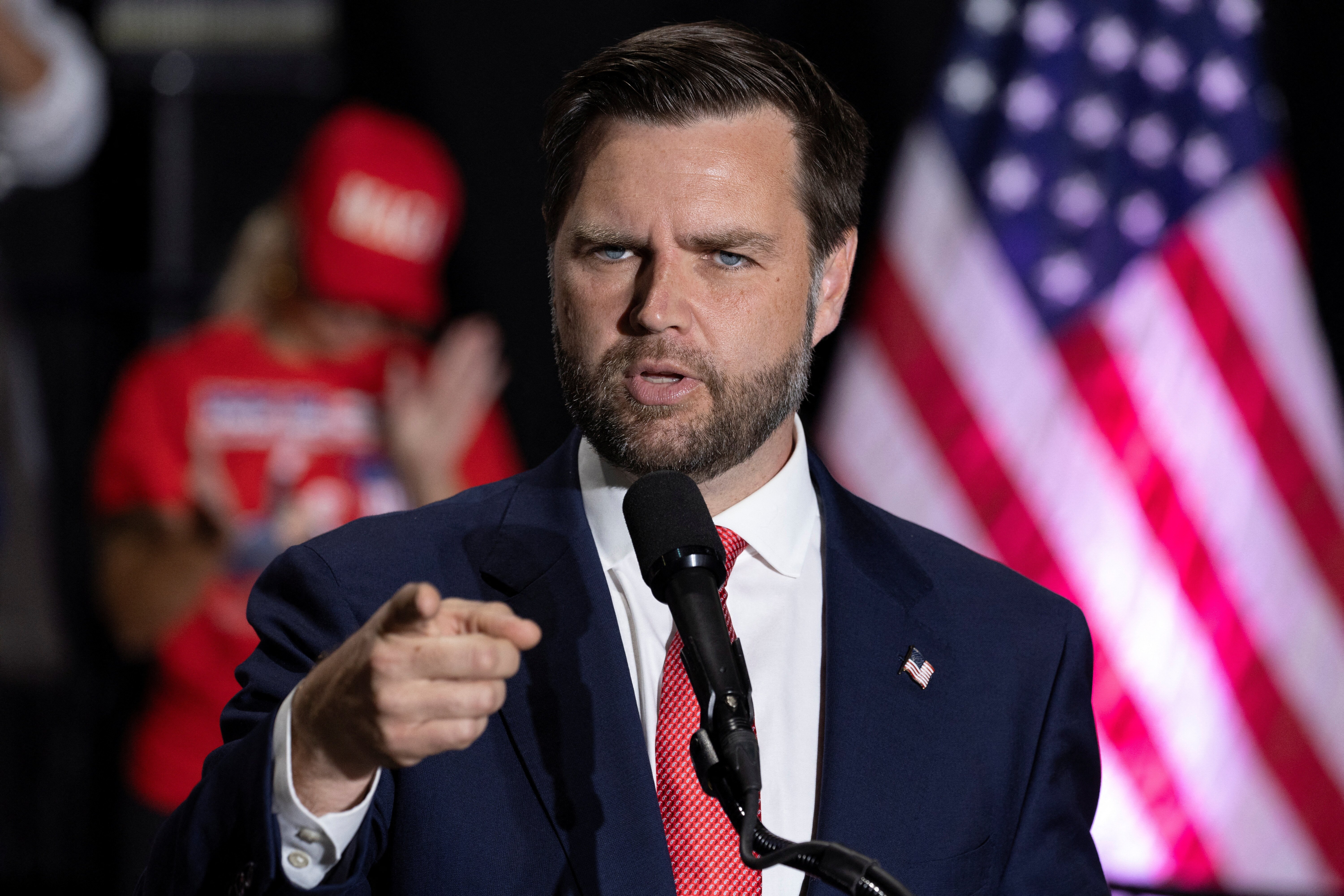 Republican vice presidential nominee Senator JD Vance holds a press conference in Philadelphia, Pennsylvania, U.S., August 6, 2024. REUTERS/Umit Bektas