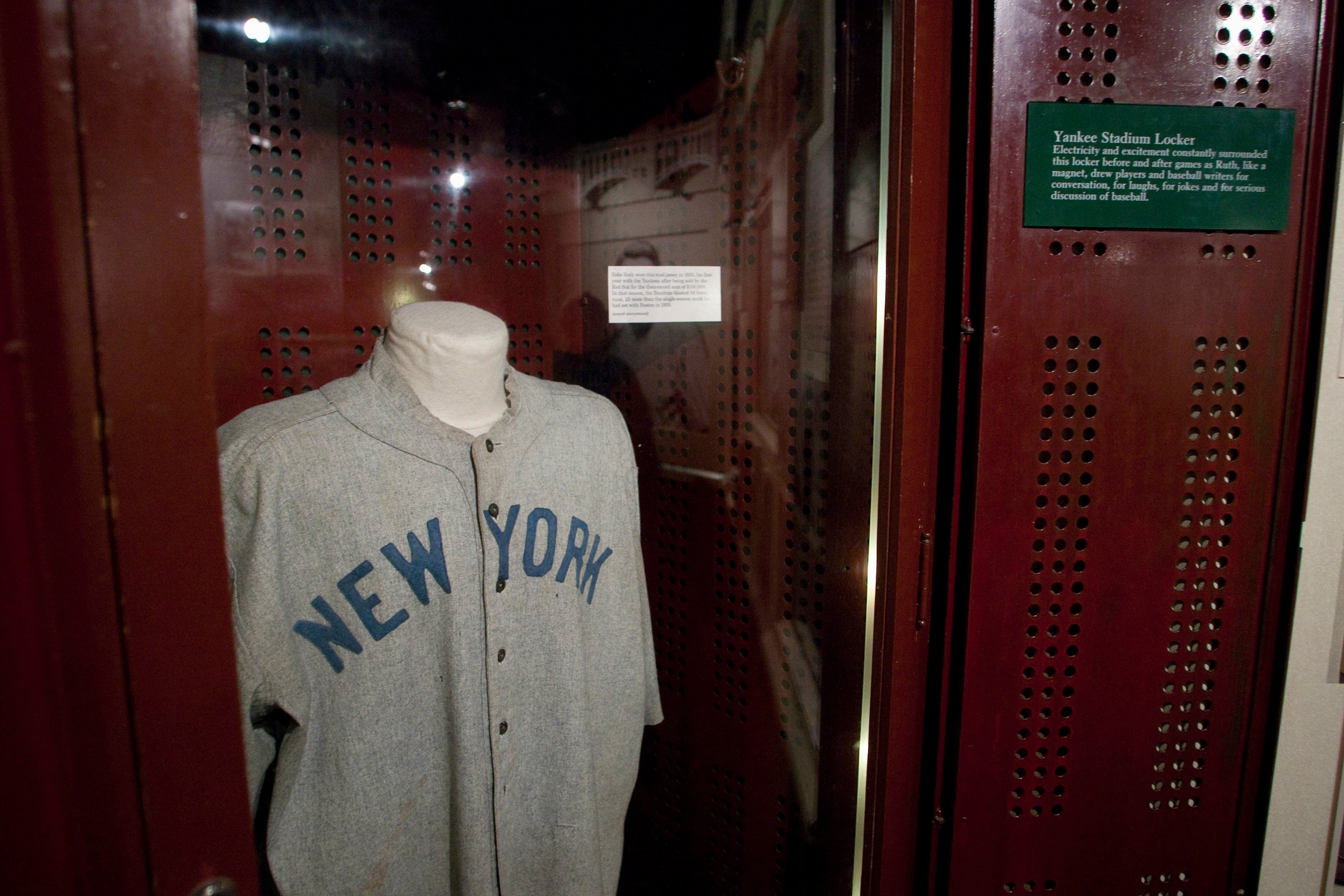 The jersey of baseball great Babe Ruth is displayed in a Yankee Stadium locker at the National Baseball Hall of Fame in Cooperstown, New York, July 21, 2012. REUTERS/Adam Fenster