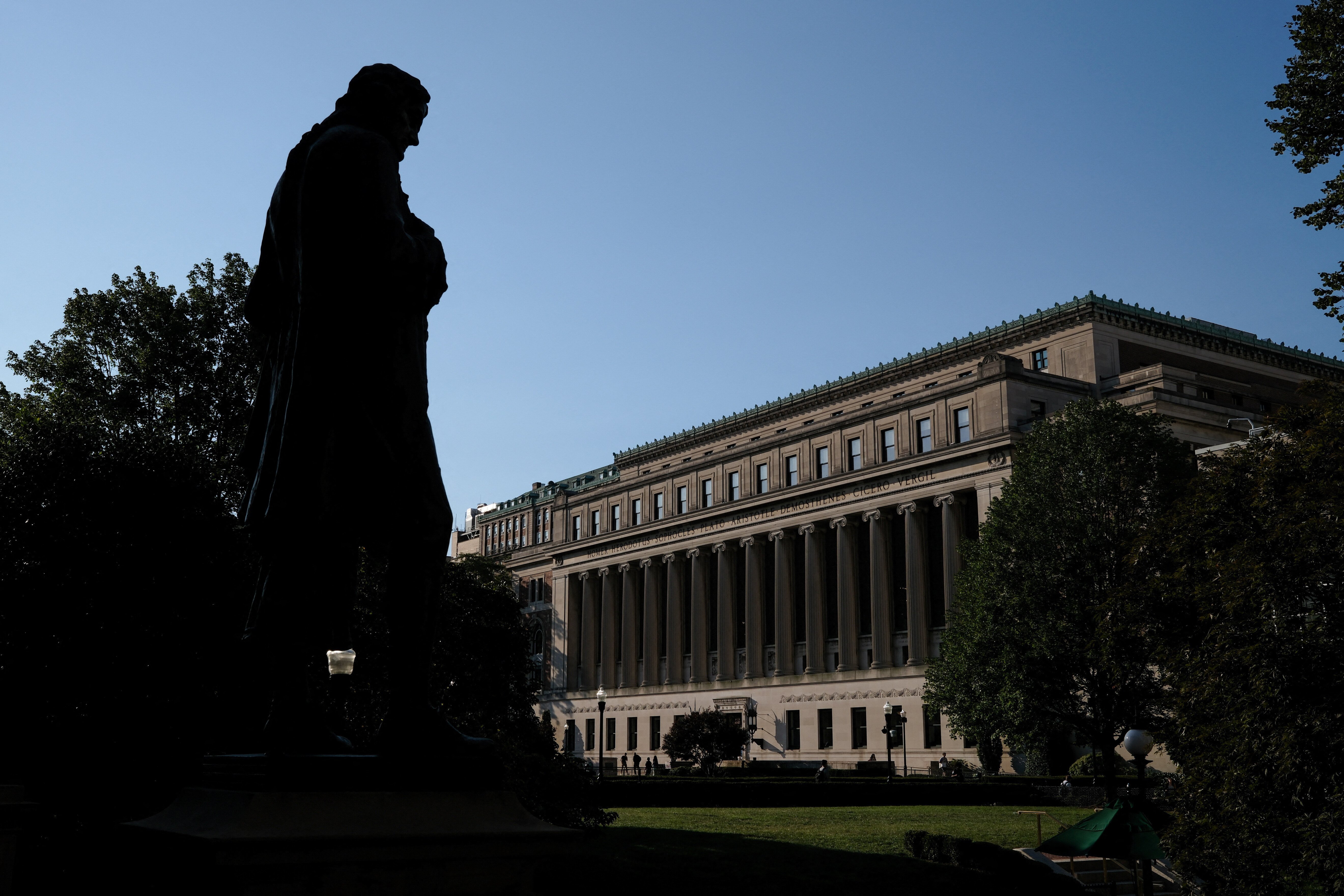 A statue of Thomas Jefferson looms over Columbia University on the first day of the new semester in New York City, U.S., September 3, 2024. REUTERS/Adam Gray