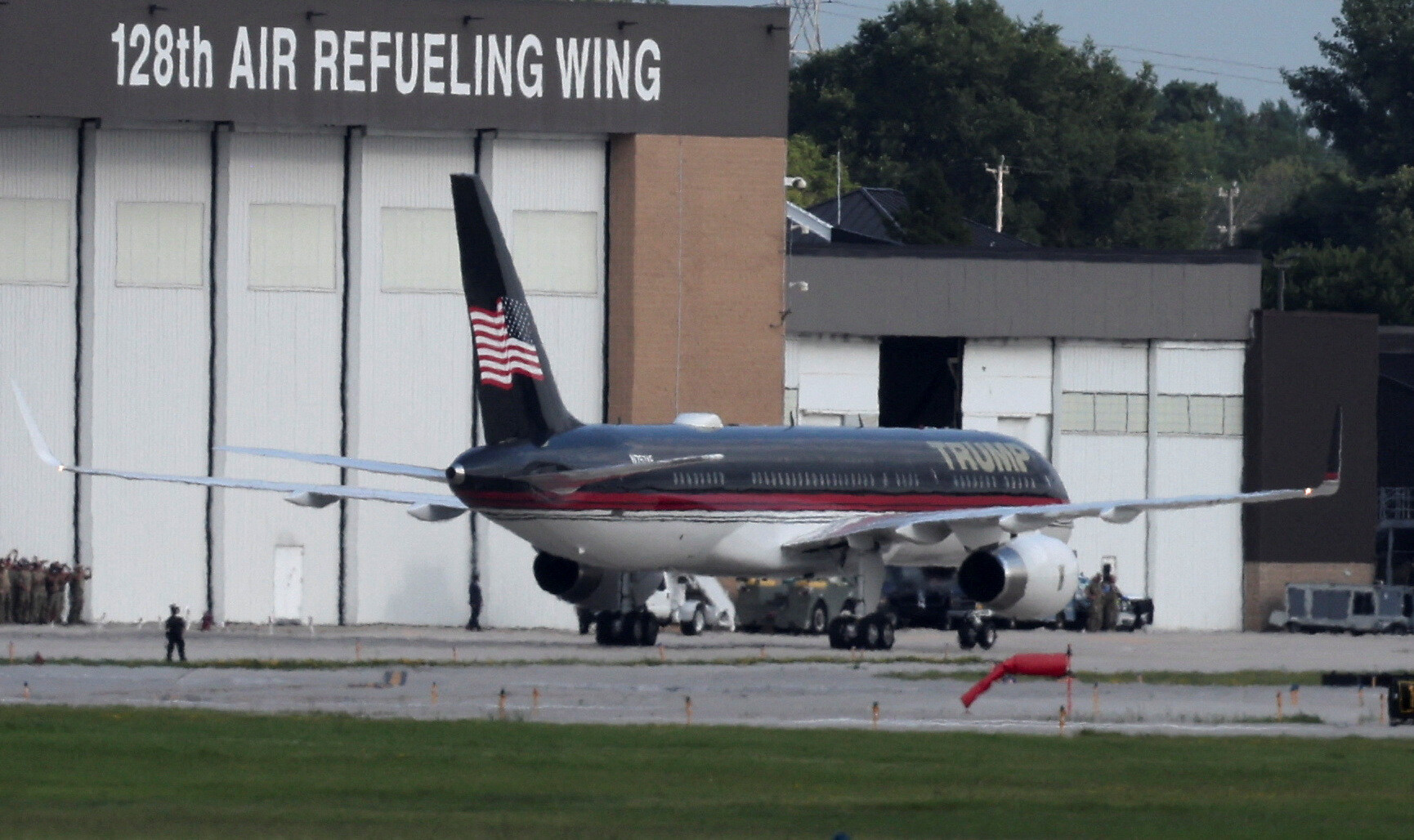 Trump Force One lands in Milwaukee, Wisconsin, U.S., July 14, 2024 a day after Republican presidential candidate and former U.S. President Donald Trump survived an assassination attempt at a rally in Butler, Pennsylvania. REUTERS/Carlos Barria